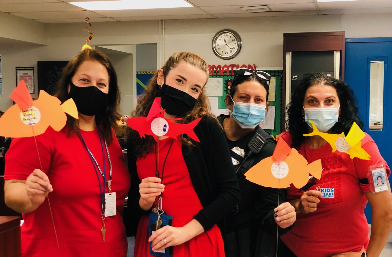 Central Park Elementary staff with their action fish